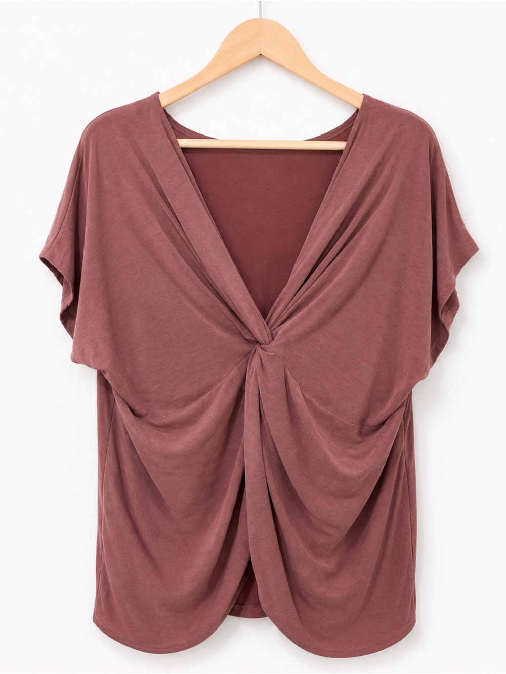 ✨ Lucky Brand Rose Mauve Top Reversible Twist Knot Shirt Dolman Tee Size M ✨